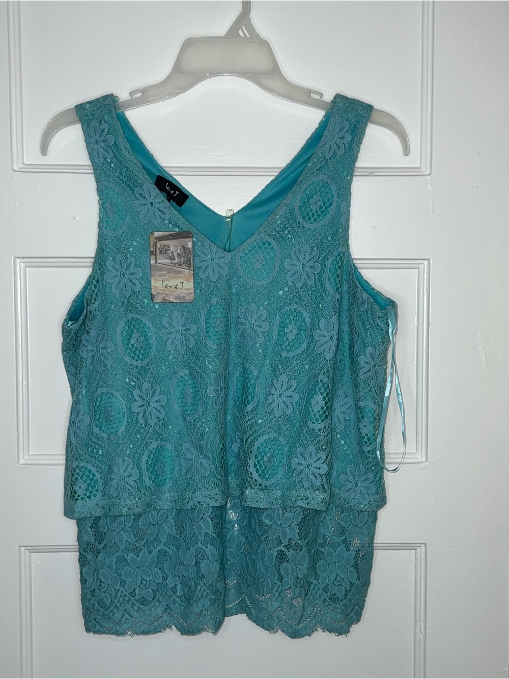 Sz Medium Love J Teal Lace Layered Tank Top